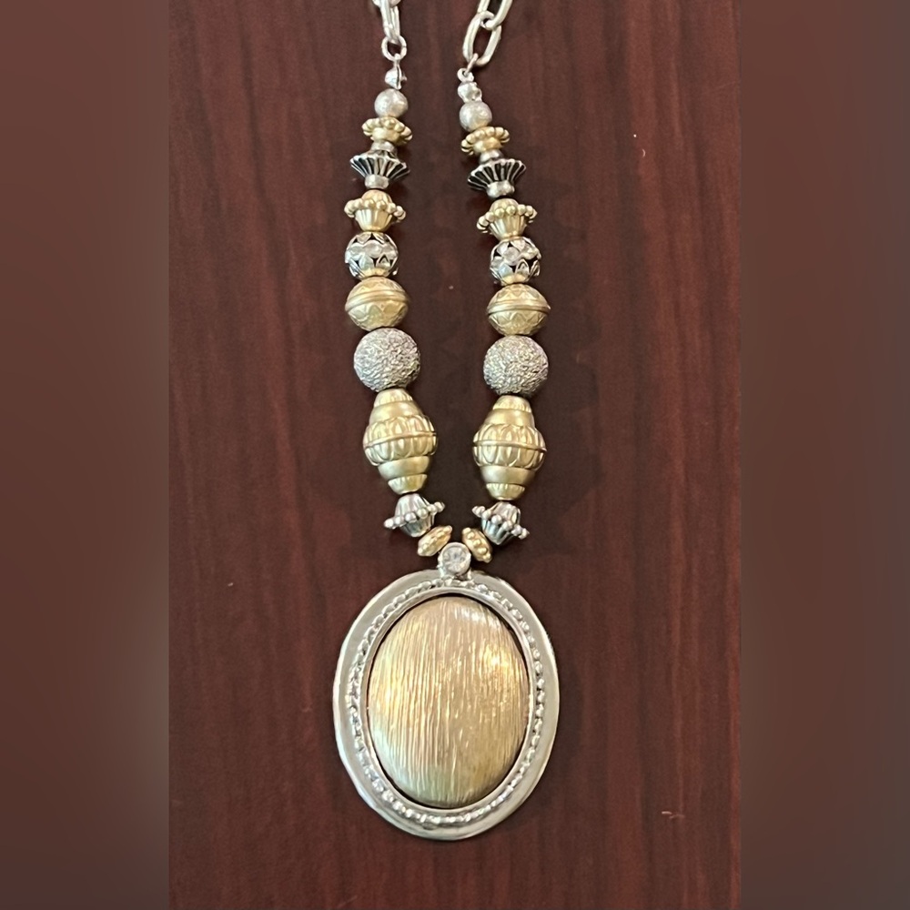 Chico's 20-24" Adjustable Two Tone Gold Silver Beaded Chain Statement Necklace